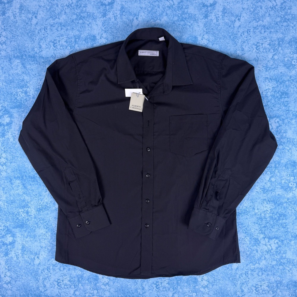 Alberto Cardinali Long Sleeve Tailored Fit Dress Shirt Mens XL Black NWT